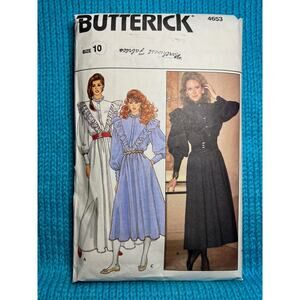 Butterick Pattern 4653 western dress ruffle front bishop sleeve 1980s size 10